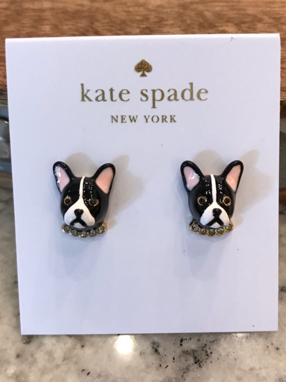 KATE SPADE Frenchie Bulldog Ma Cherie Antoine Dog Stud Earrings - Picture 2 of 5
